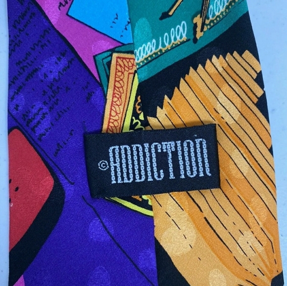 Addiction Neck Tie Vintage Wall Street Money Financial Theme Bright Colors - Picture 3 of 8